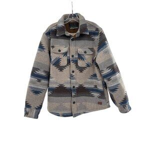 Jachs N.Y. Mens Aztec Sherpa-Lined Button-Down Jacket Size M Beige/Blue